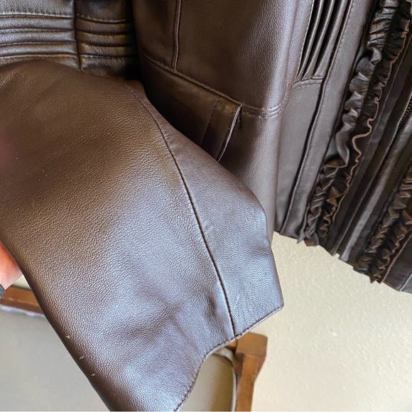 Terry Lewis Classic Luxuries Ruffle Leather Jacket Brown - Picture 5 of 7